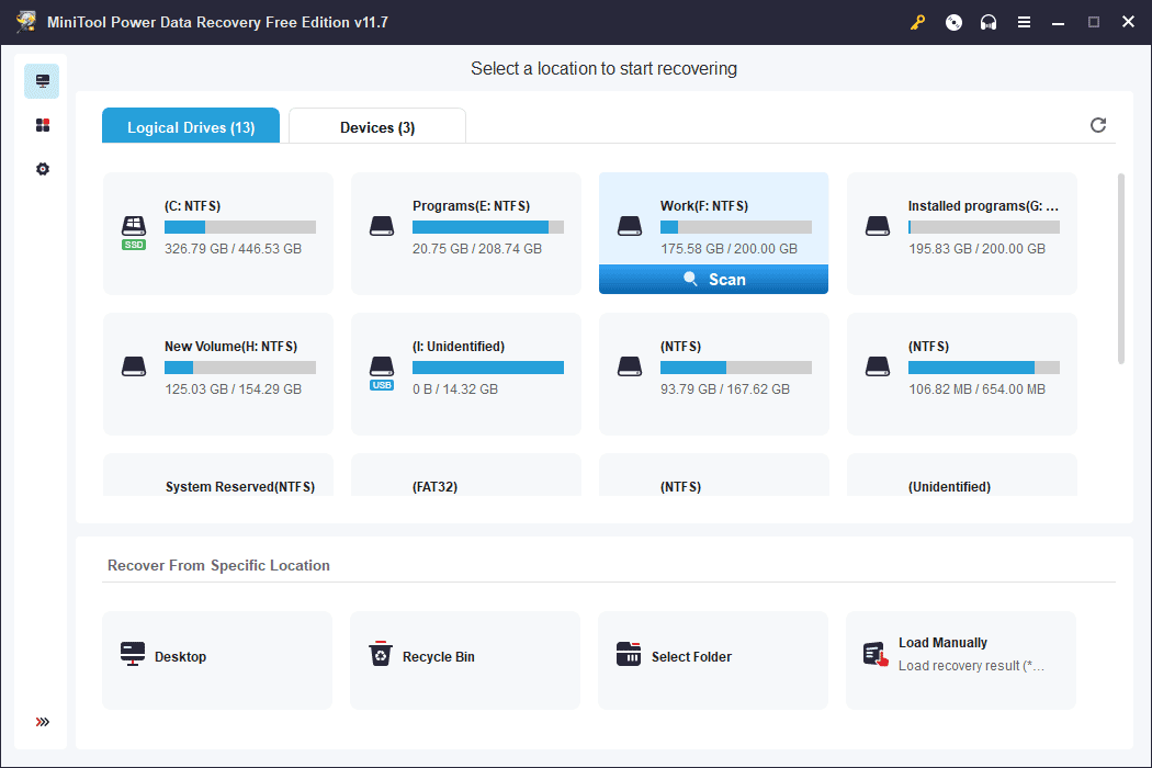 select the target drive to scan