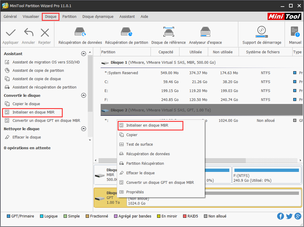 Initialiser un disque en MBR