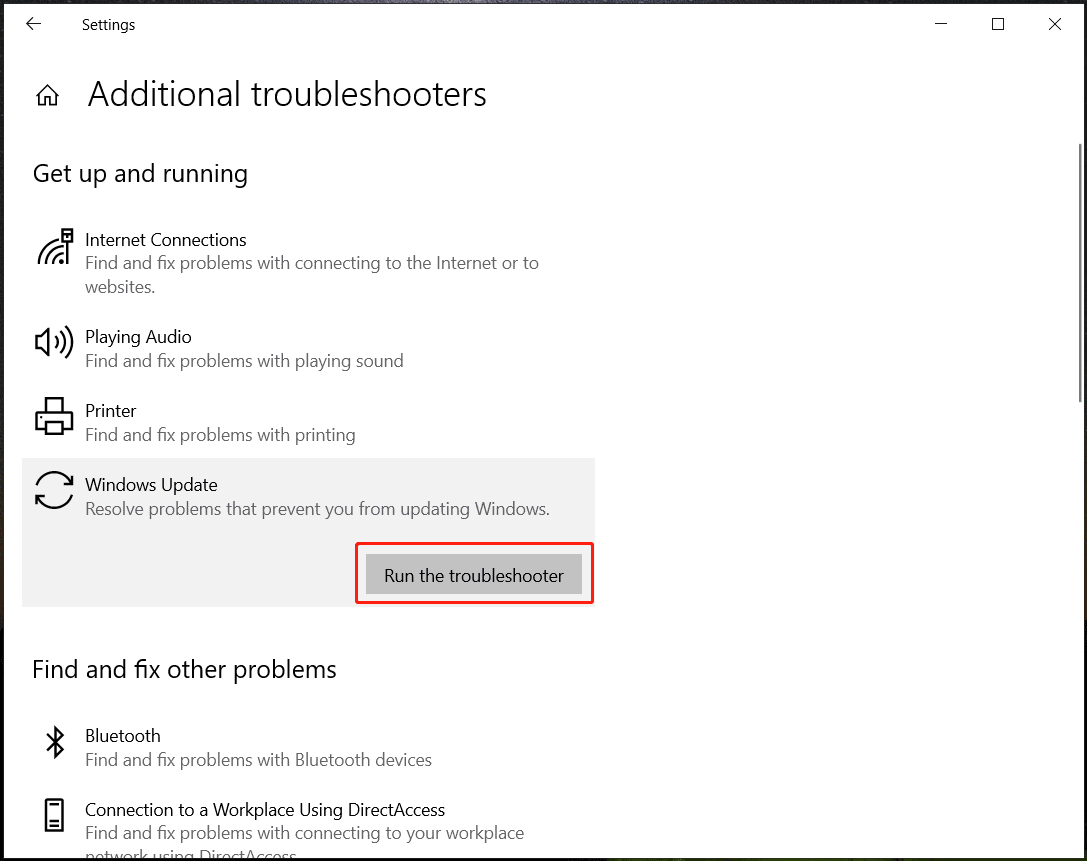 Windows Update troubleshooter