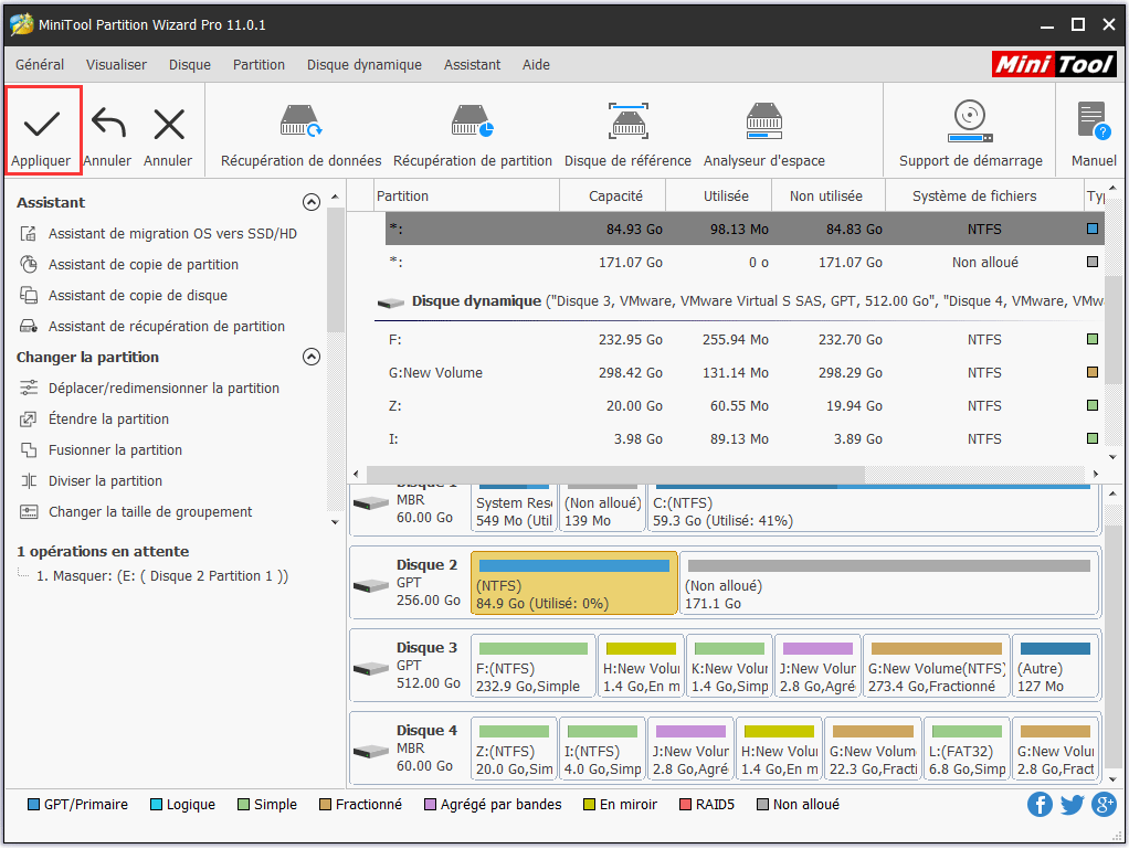 cliquez sur Appliquer sur l'interface principale