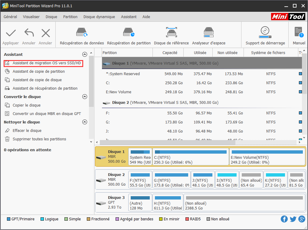 cliquez surl’assistant Migrer OS vers SSD/HD depuis le panneau d'action de gauche