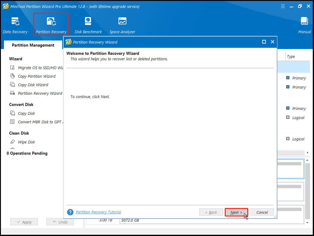 click Partition Recovery and Next