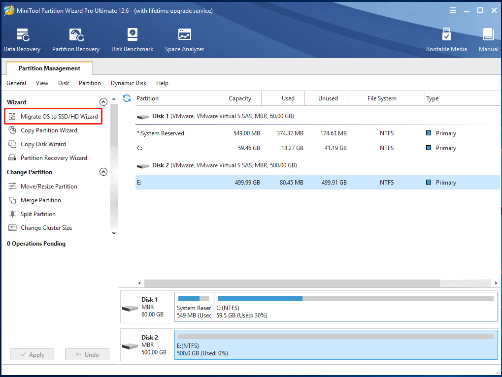 cliquez sur Migrer l'OS vers SSD/HD