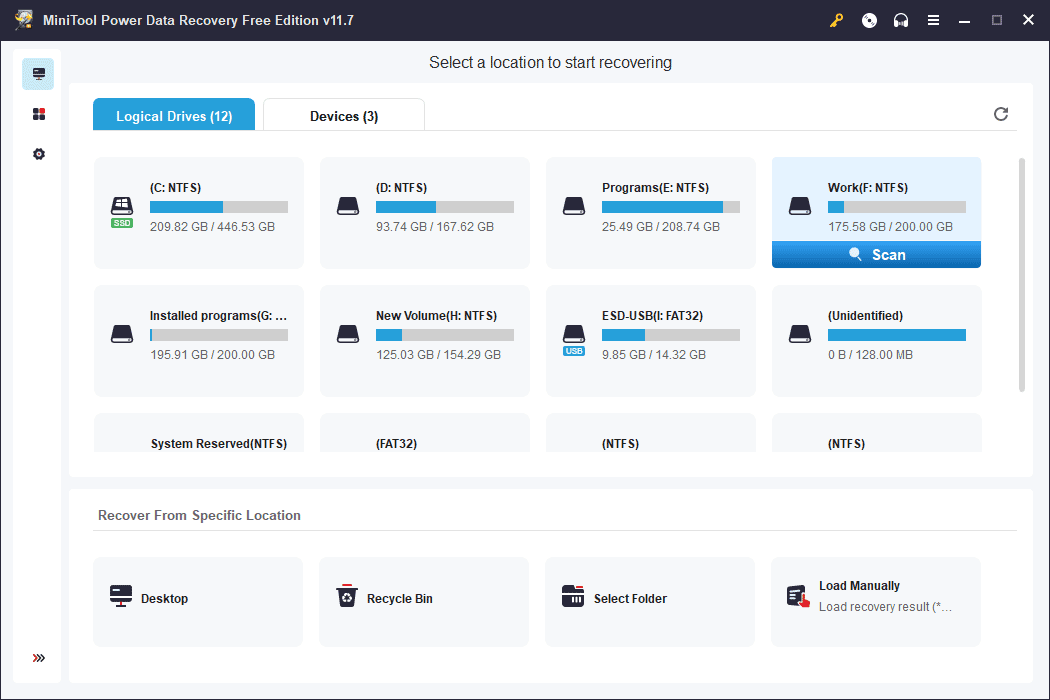 select the target drive to scan