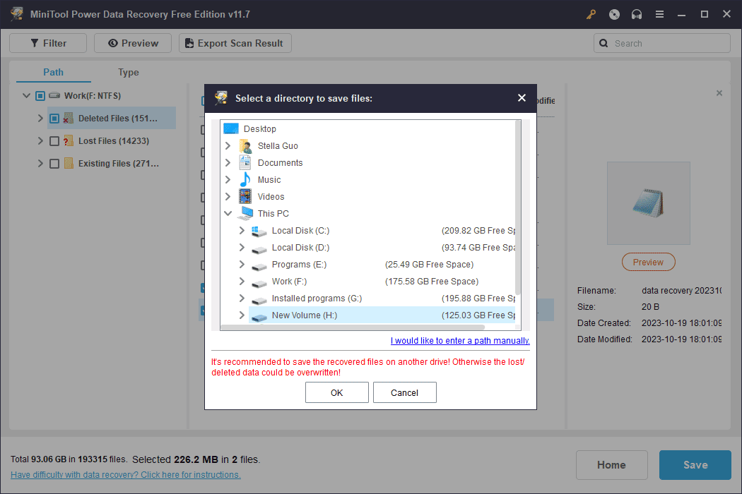 choose a location to save the selected files