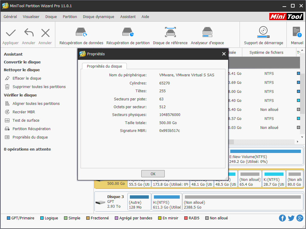 vérifier les propriétés du disque