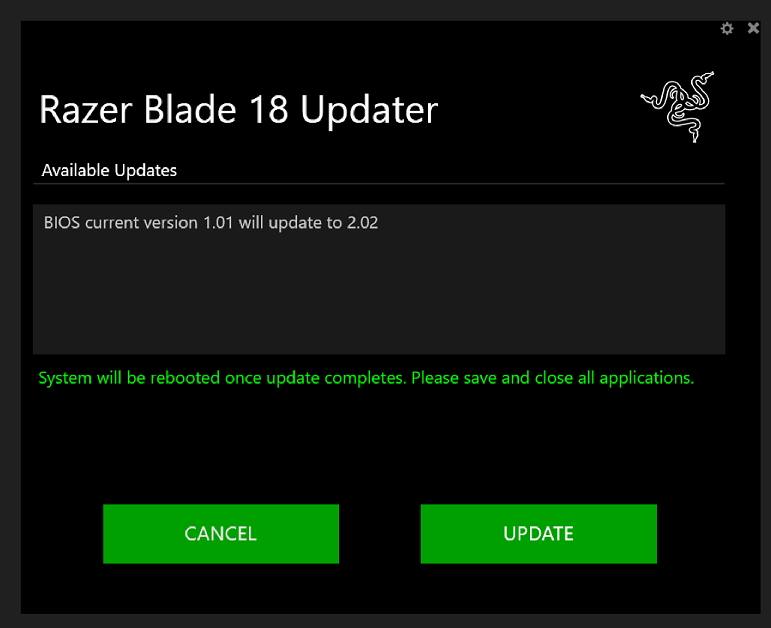 update BIOS Razer Blade