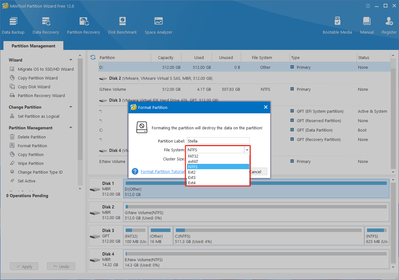 select a file system for the partition