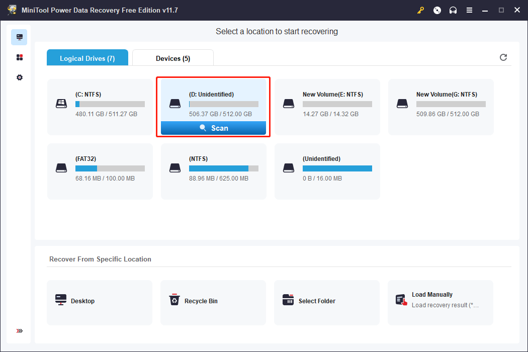 click Scan to start scanning the formatted ReFS drive