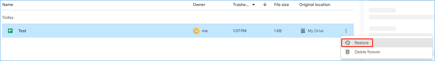 click Restore to recover a deleted Google Sheet