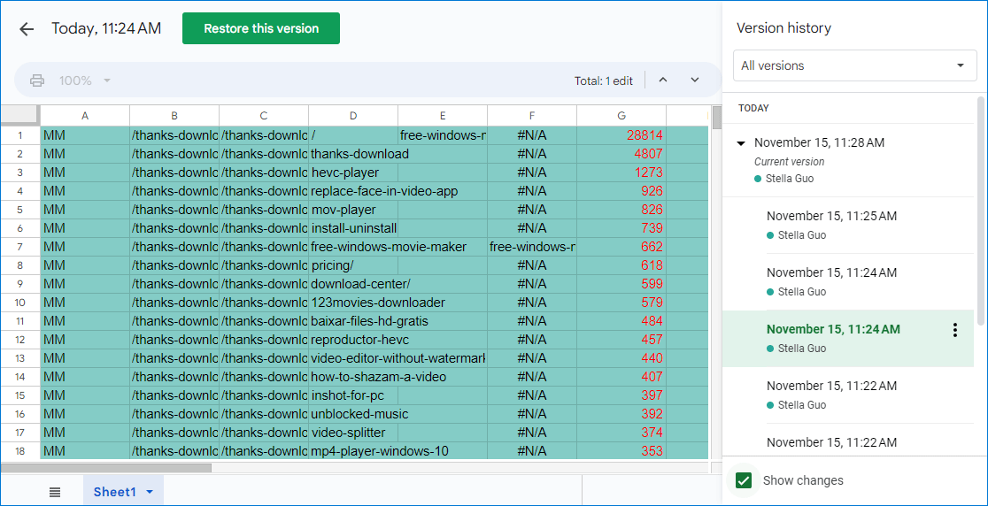 select a version to restore