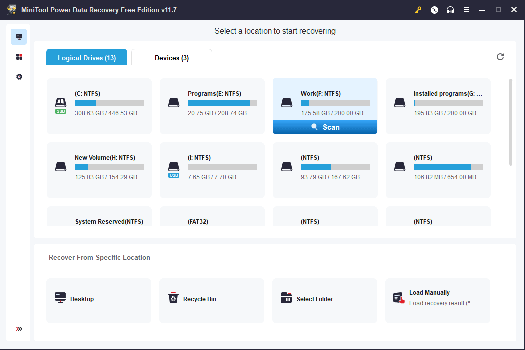 select the target drive to scan