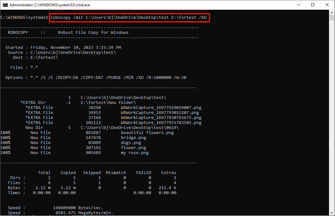 robocopy /mir source destination \XO