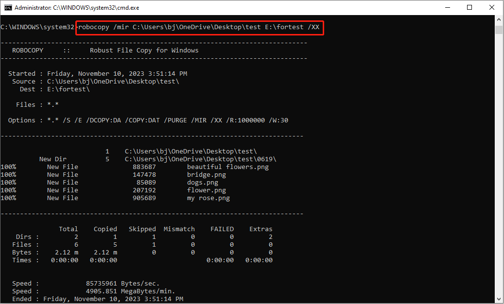 robocopy /mir source destination \XO