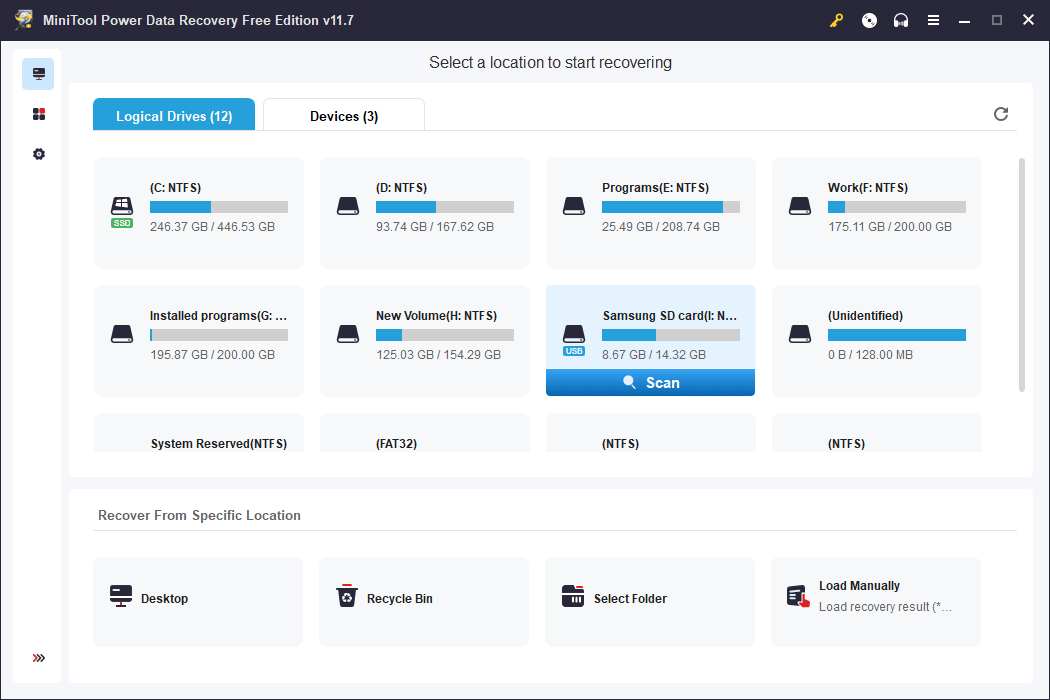 select Samsung SD card to scan