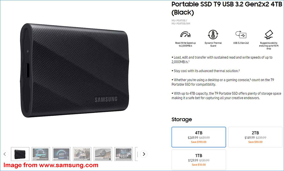 Samsung T9 portable SSD prices November 17, 2023