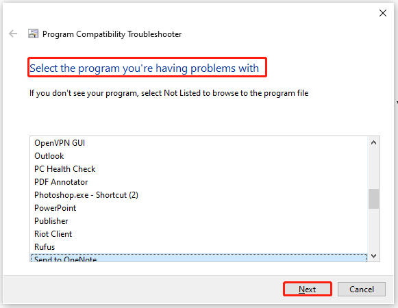 choose the program you are having problems with