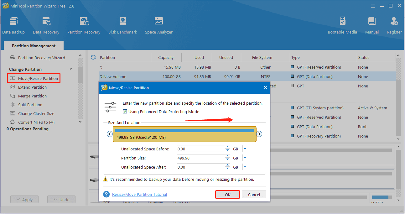 resize the partition