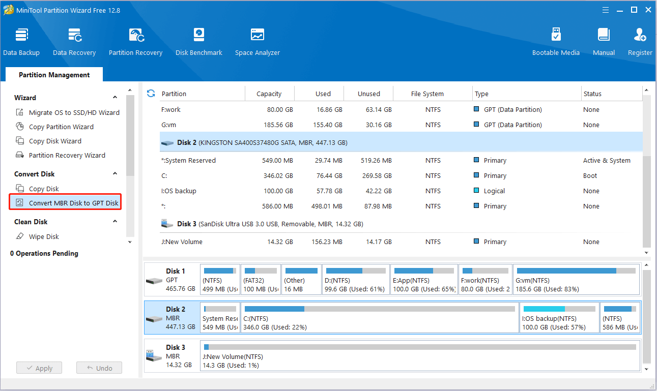 select Convert MBR Disk to GPT Disk