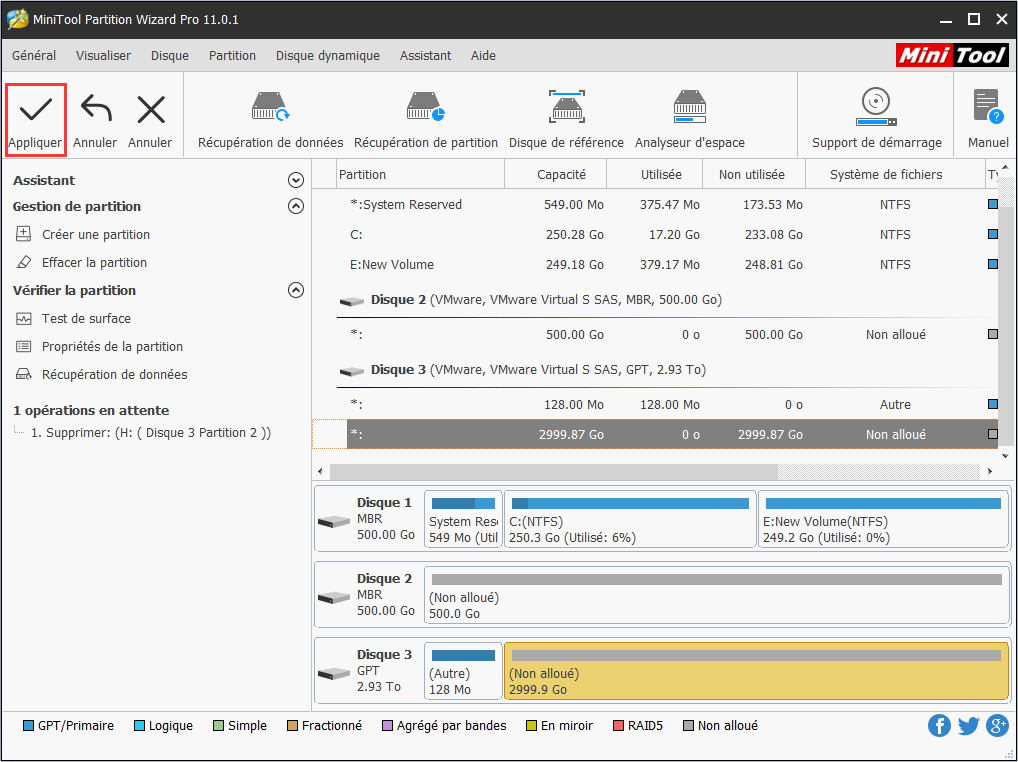 supprimer la partition à l'aide de MiniTool