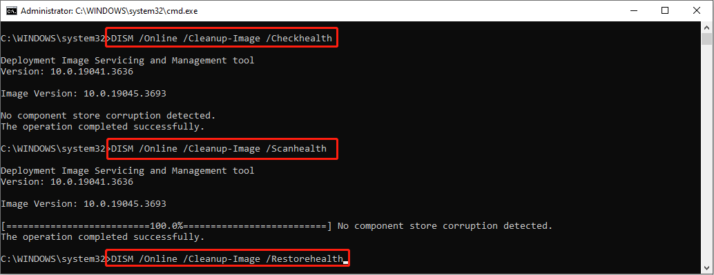 run the DISM command lines