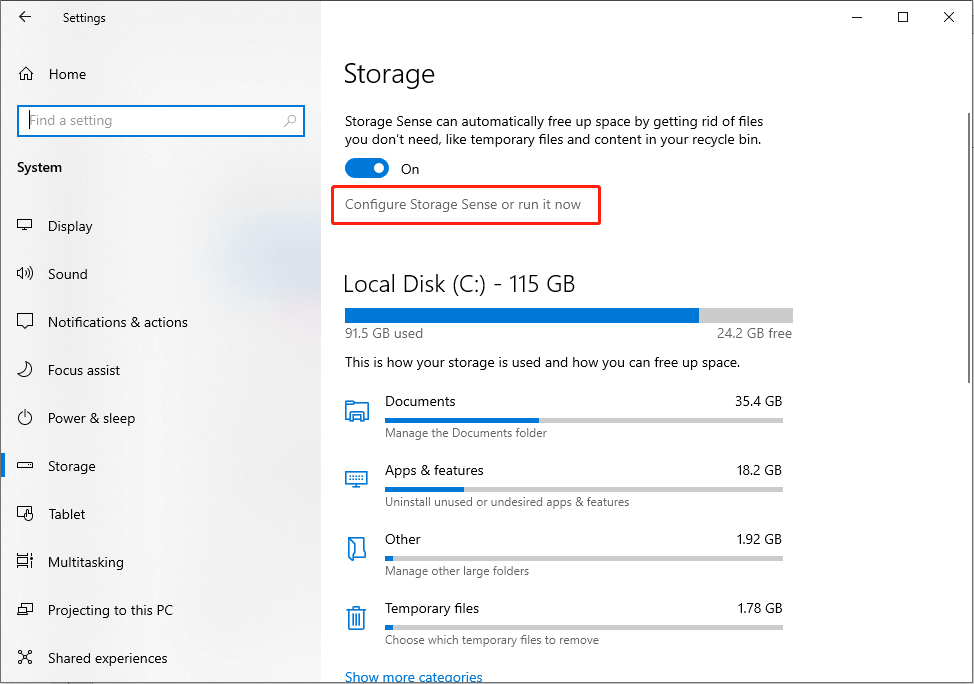 run the Storage Sense