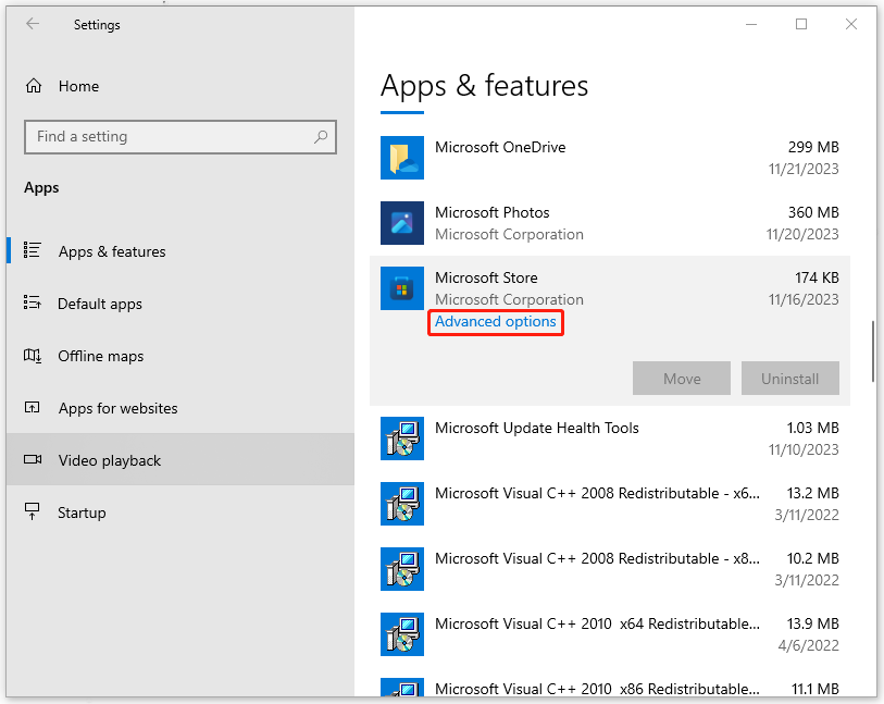 click Advanced options