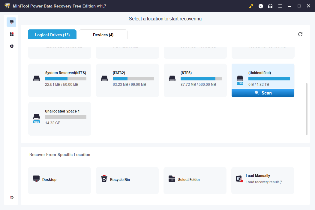 select a partition to scan under Logical Drives