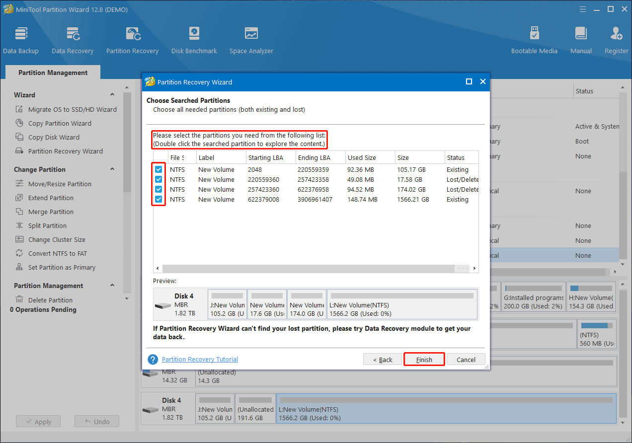 select all needed partitions