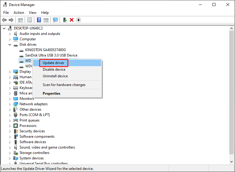 select Update driver