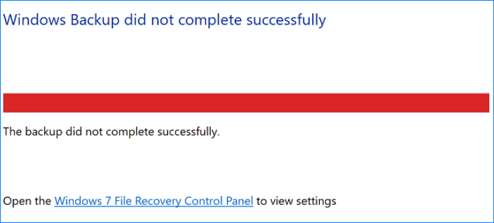 Windows Backup did not complete successfully