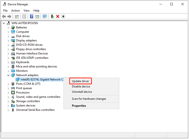 update the network adapter