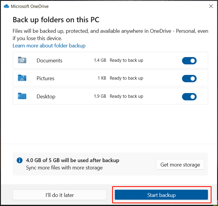 back up documents to OneDrive