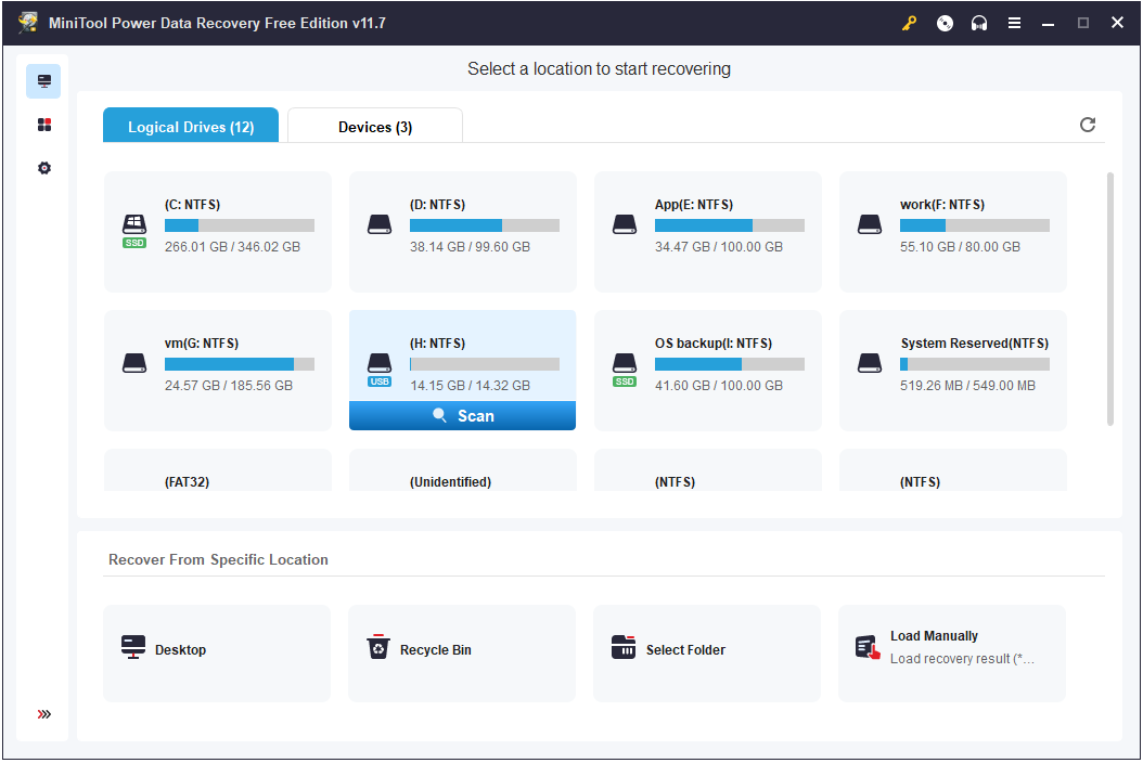 the main interface of MiniTool Power Data Recovery