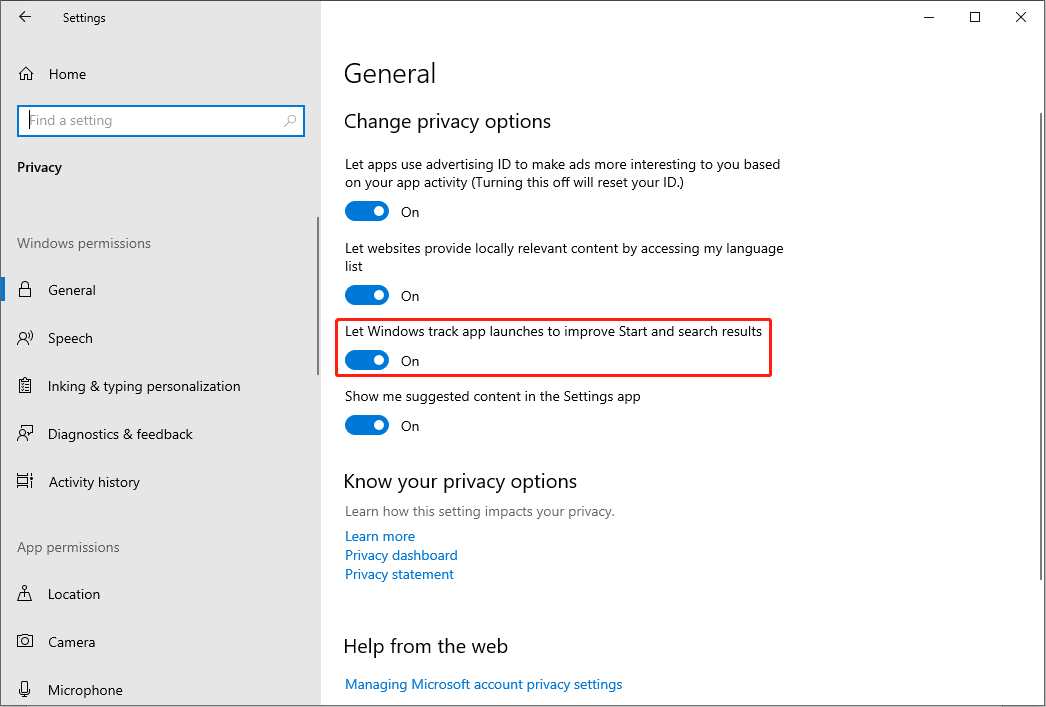 turn off the privacy options
