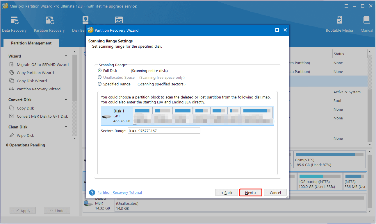 select a scanning range