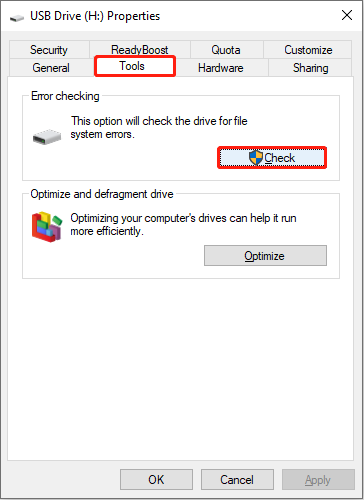 run the Error checking tool