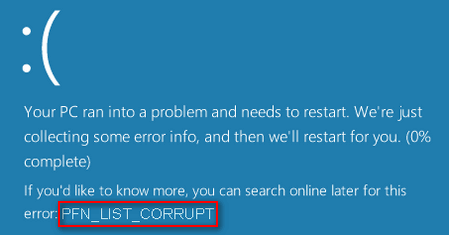 PFN_LIST_CORRUPT error