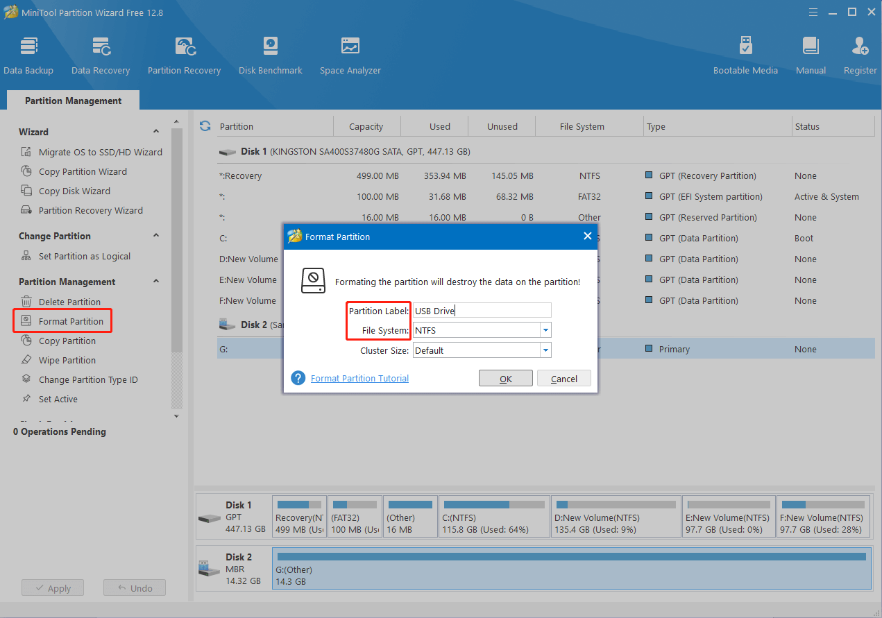 format the RAW USB drive