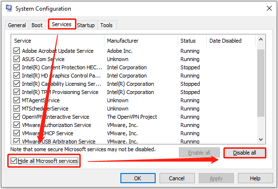 disable all non-Microsoft services