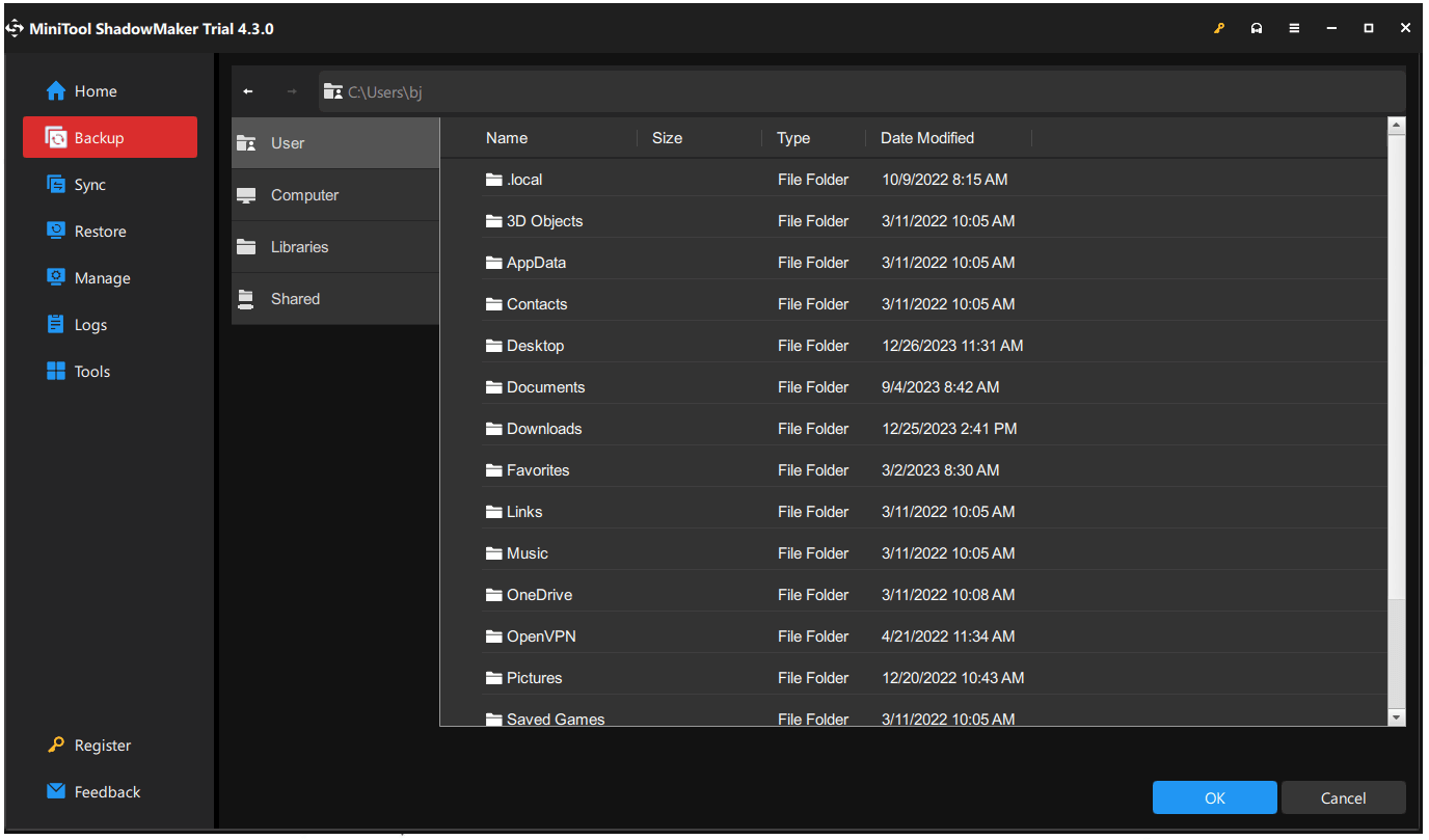 choose backup destination