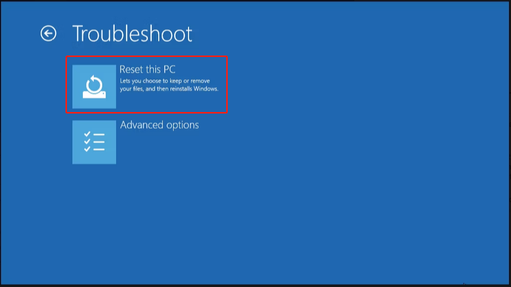 click Reset this PC