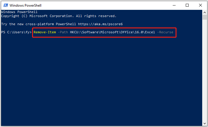 type the corresponding command line