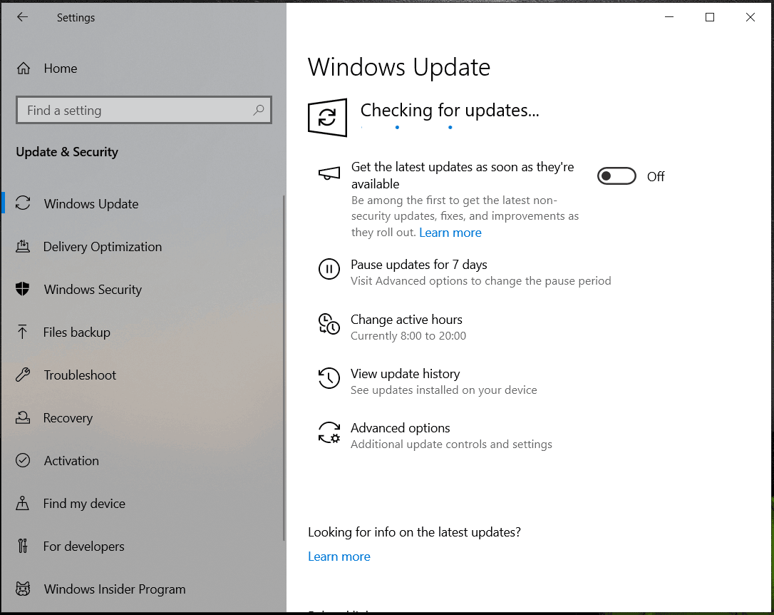 Windows Update check for updates