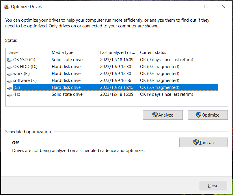 Optimize Drives Windows 10