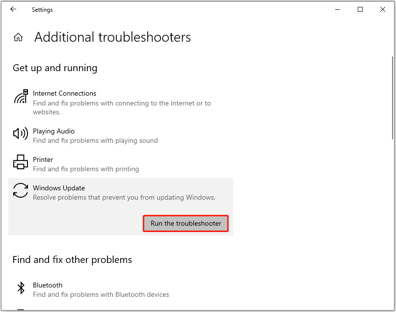 run Windows update troubleshooter