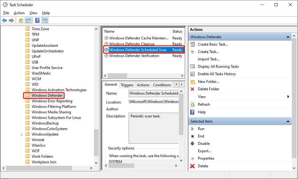find Windows Defender Scheduled Scan
