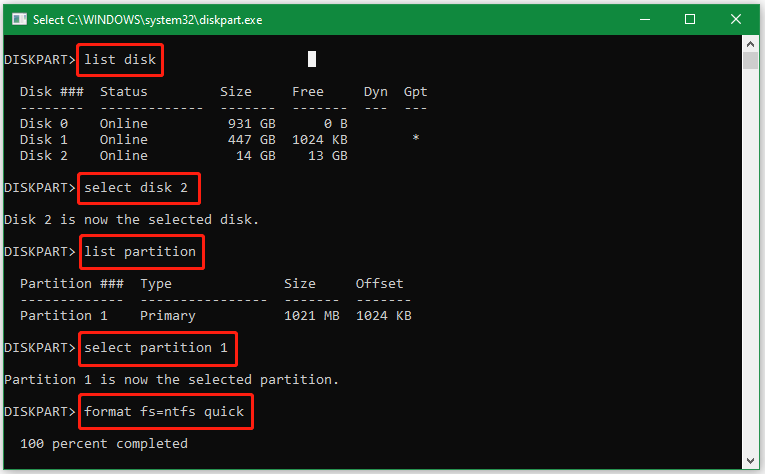 format the drive using DiskPart