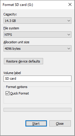 format the SD card