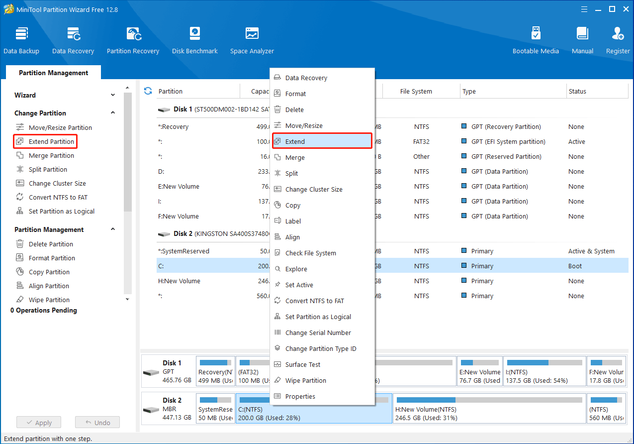 Select Extend Partition